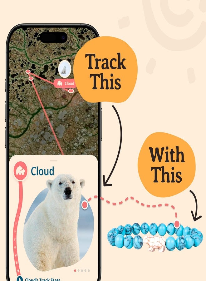 Fahlo Polar Bear Tracking Bracelet – Track a Real Polar Bear’s Journey – Supports Wildlife Conservation – Elastic, One Size Fits Most – on Interactive Mobile App Map – Unisex Conservation Gift (Northern Light Pink) - Image 4